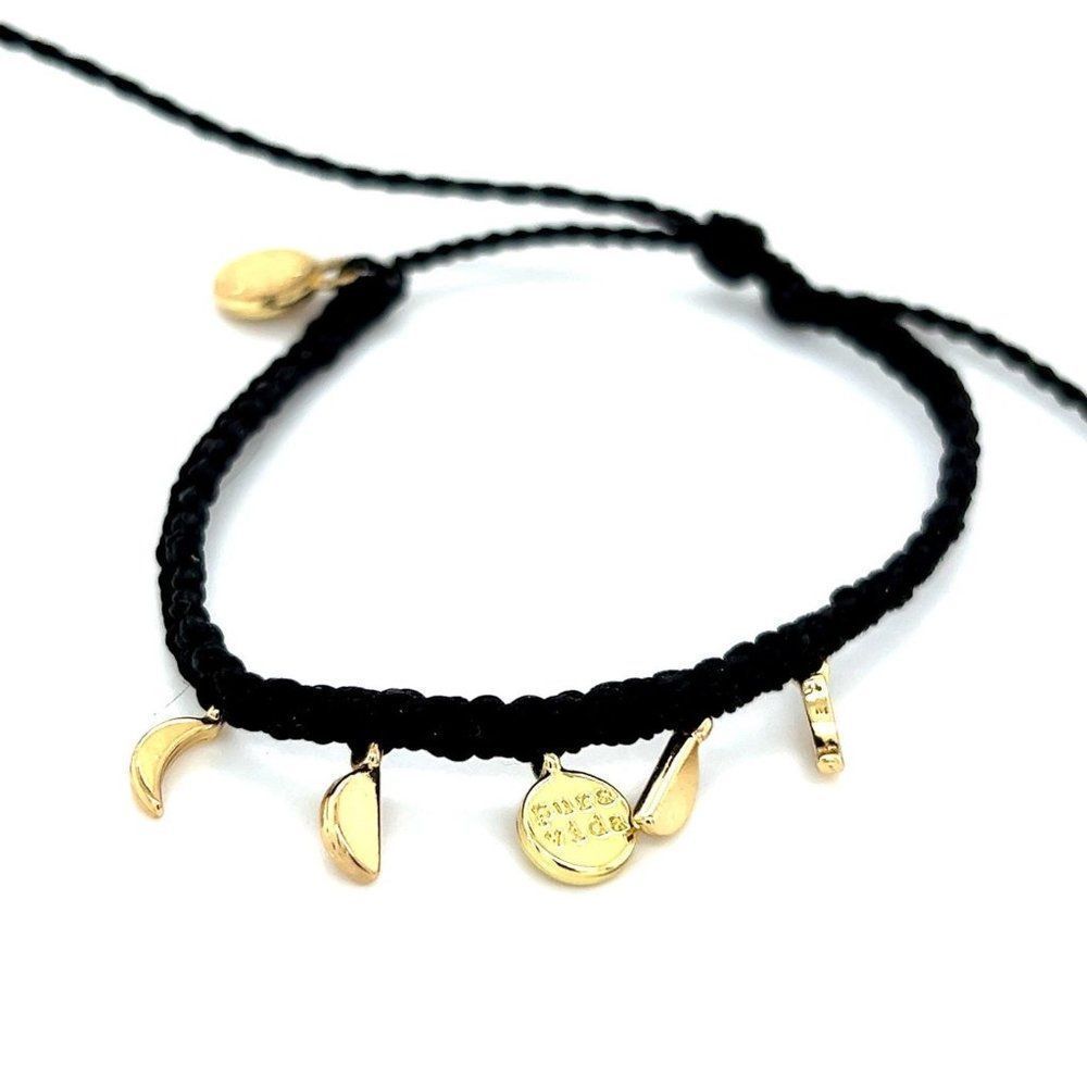 Pura Vida Black‎ Braided Bracelet with Gold Moon Charms Bracelet